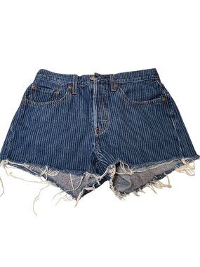 Levis Women 501 High-Rise Button Fly Denim Shorts W26 Blue Pinstripe 100% Cotton